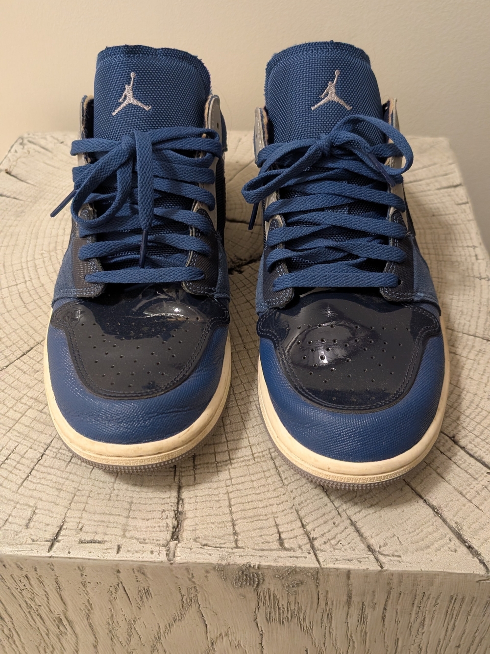 Jordan 1 Low Craft Men's Sneakers in Navy and Royal Blue (Patent Leather) No Box